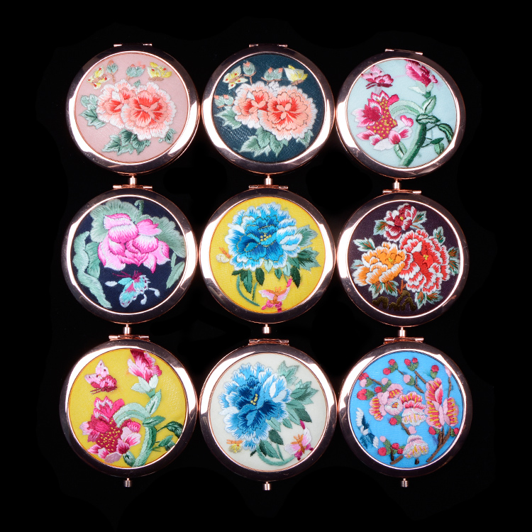 南阳化妆随身镜精品出国送礼刺绣中国风古风摄影 手绣镜子